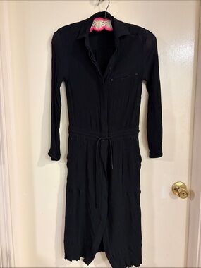 Black Long Sleeve Shirt Dress with Waist Tie Rag & Bone